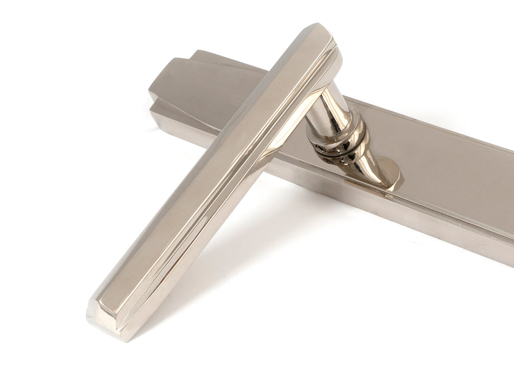 White background image of From The Anvil's Polished Nickel Art Deco Slimline Lever Espag. Lock Set | From The Anvil