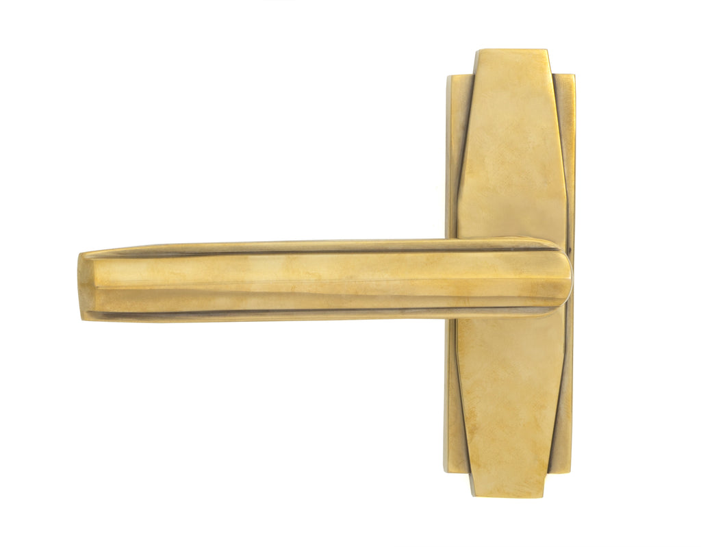 White background image of From The Anvil's Aged Brass Art Deco Lever on Rose Set | From The Anvil