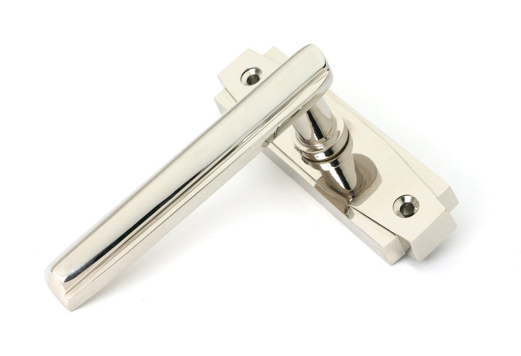 White background image of From The Anvil's Polished Nickel Art Deco Lever on Rose Set | From The Anvil
