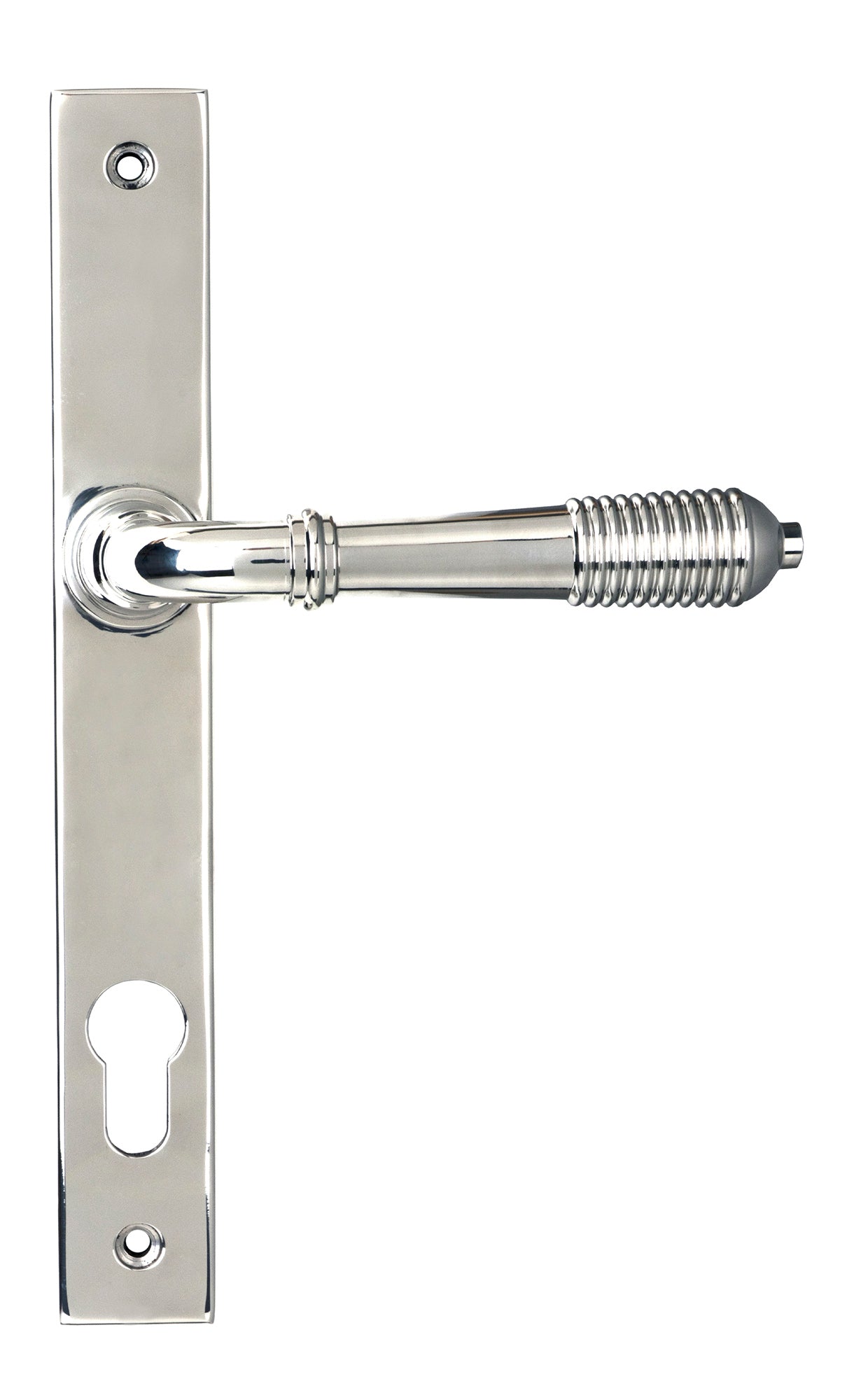 From The Anvil's Polished Marine SS (316) Reeded Slimline Lever Espag. Lock Set