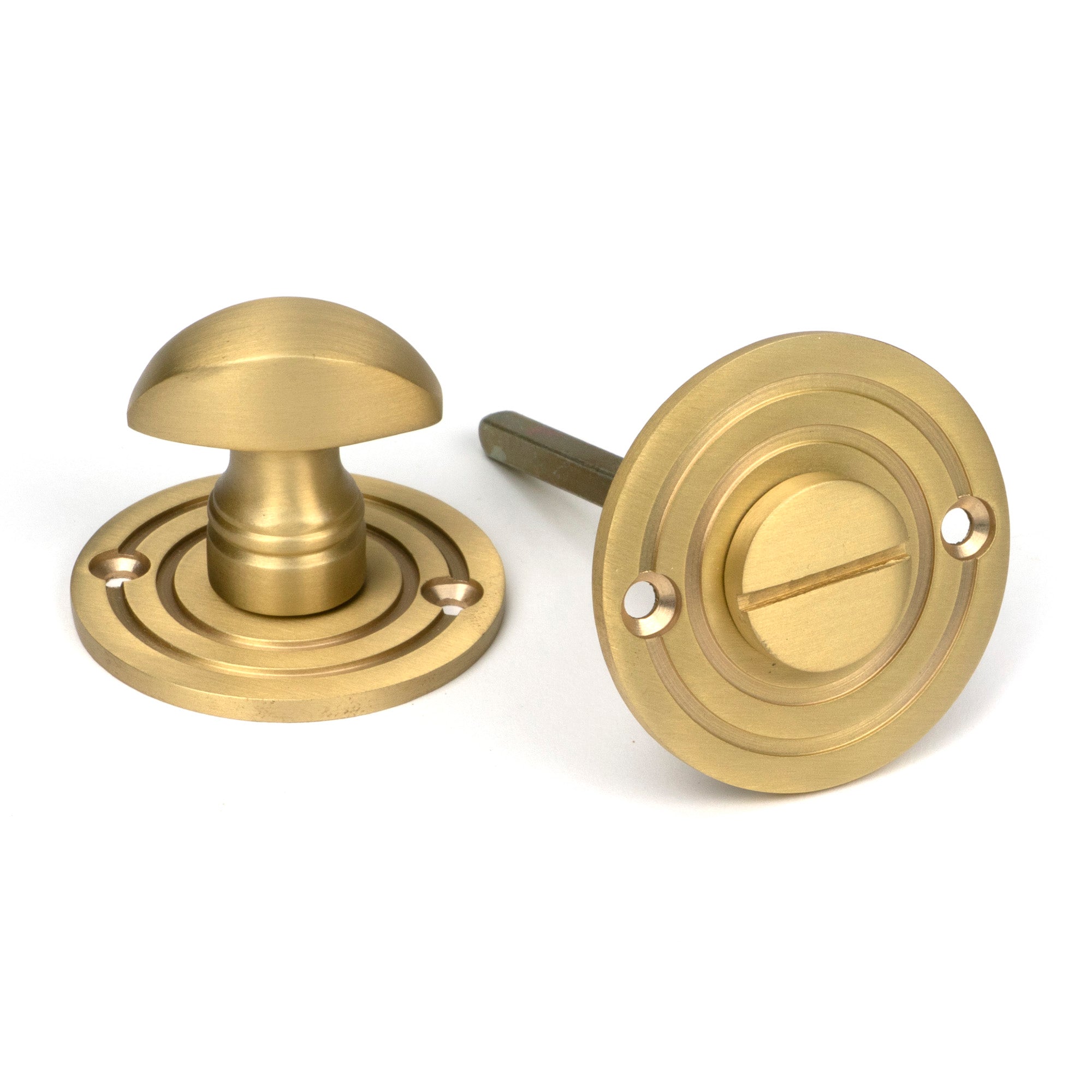 From The Anvil's Satin Brass Round Thumbturn Set