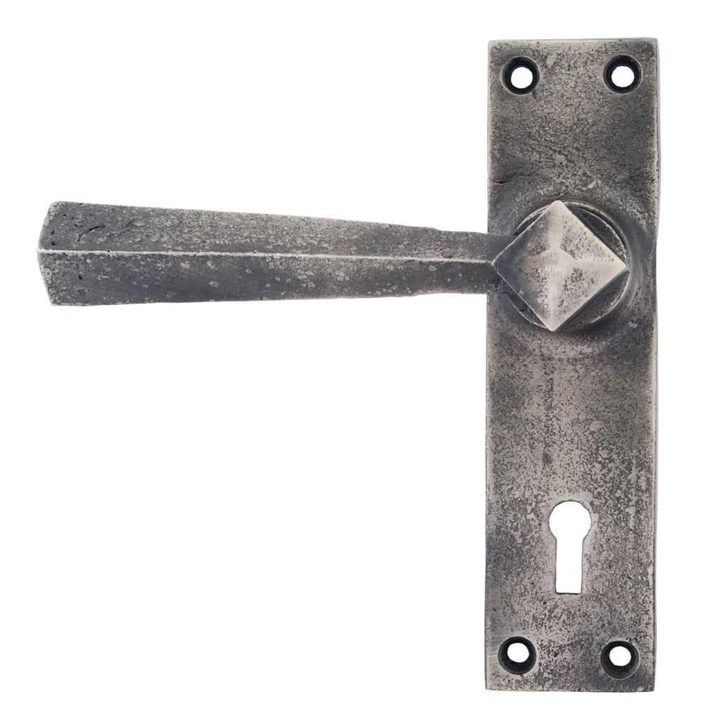 White background image of From The Anvil's Antique Pewter Straight Lever Lock Set | From The Anvil
