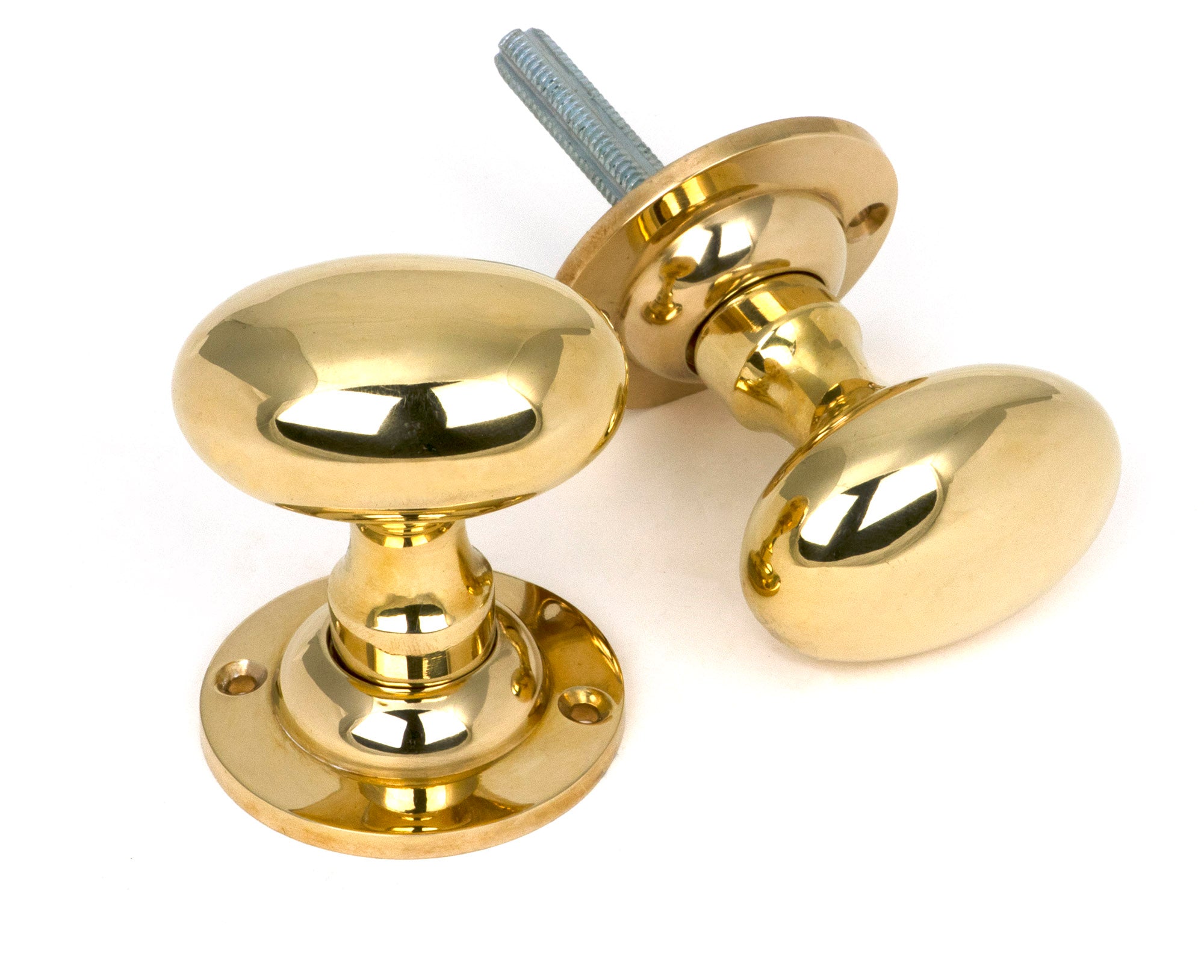 From The Anvil's Polished Brass Oval Mortice/Rim Knob Set