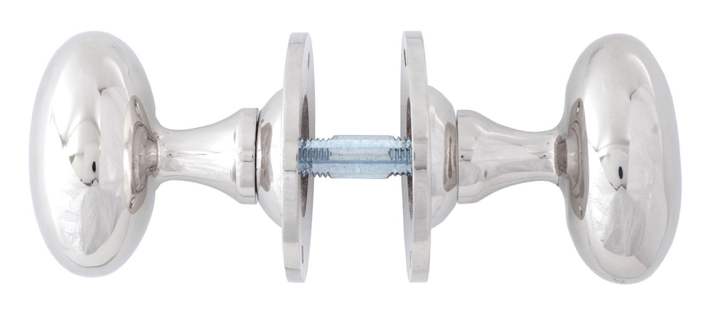 White background image of From The Anvil's Polished Nickel Oval Mortice/Rim Knob Set | From The Anvil