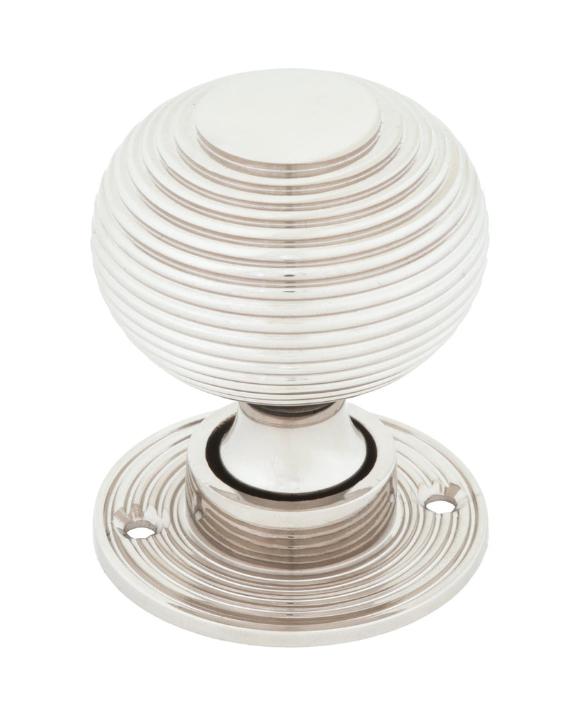 White background image of From The Anvil's Polished Nickel Heavy Beehive Mortice/Rim Knob Set | From The Anvil