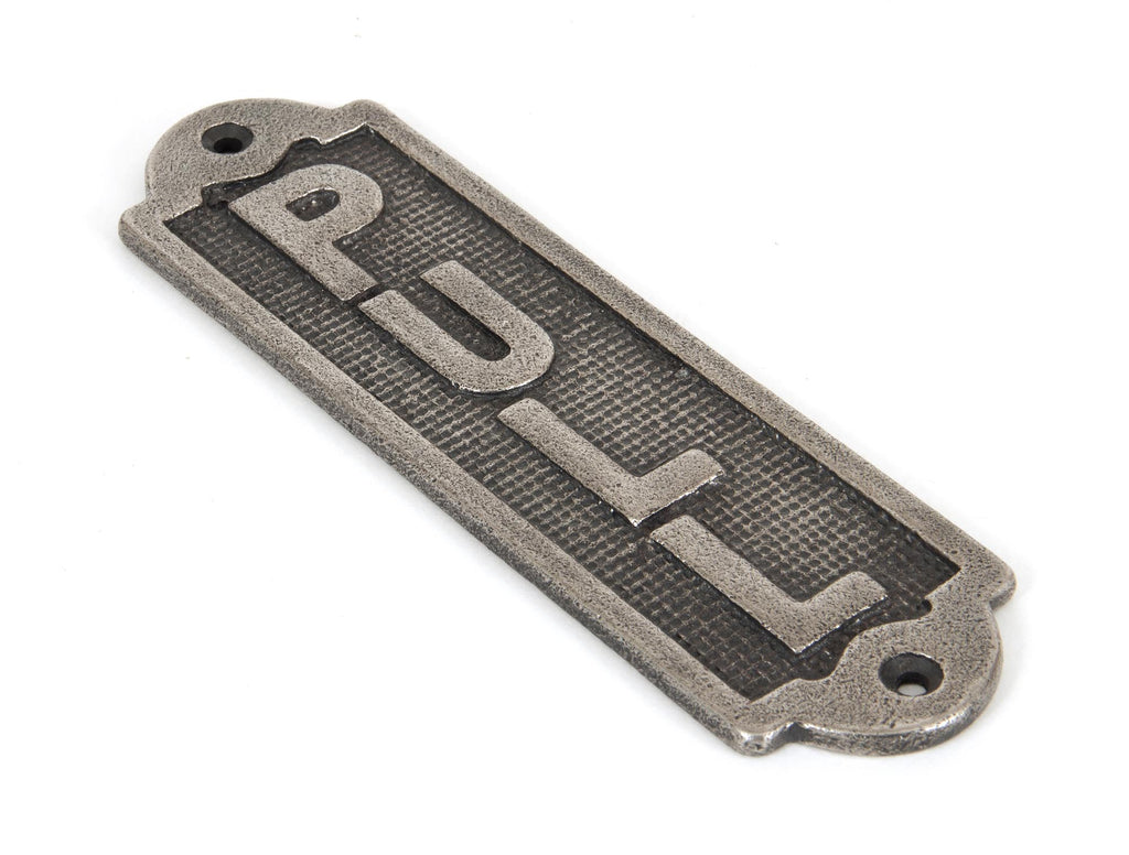 White background image of From The Anvil's Antique Pewter Pull Sign | From The Anvil