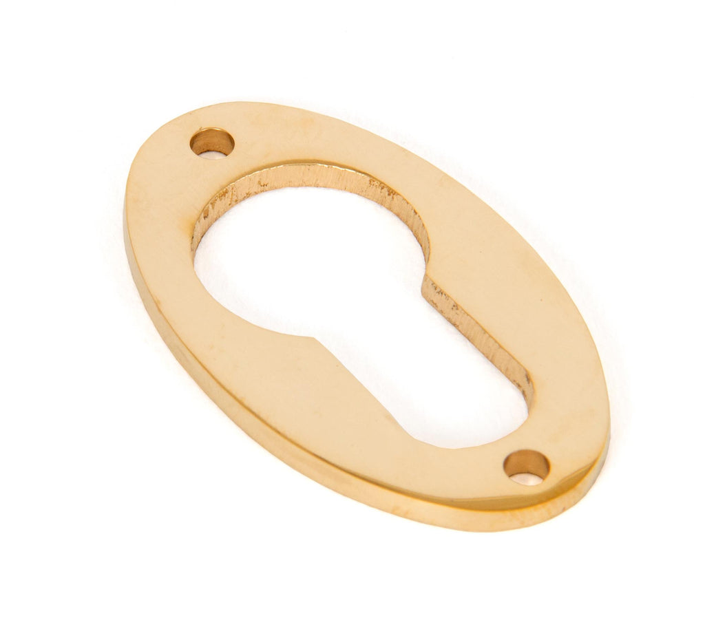 White background image of From The Anvil's Polished Brass Oval Euro Esctucheon | From The Anvil