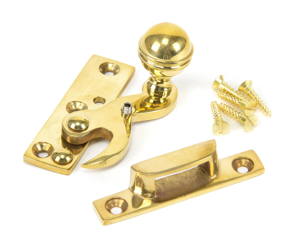 White background image of From The Anvil's Polished Brass Prestbury Sash Hook Fastener | From The Anvil