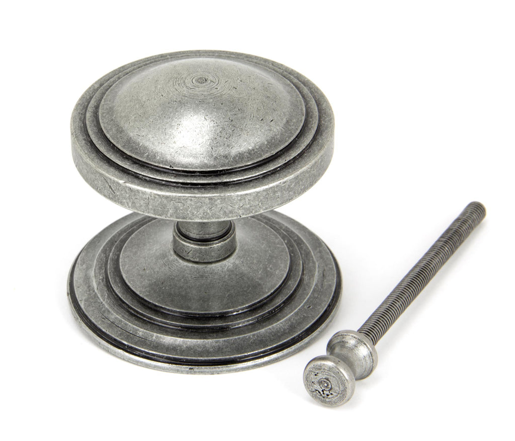 White background image of From The Anvil's Pewter Patina Art Deco Centre Door Knob | From The Anvil