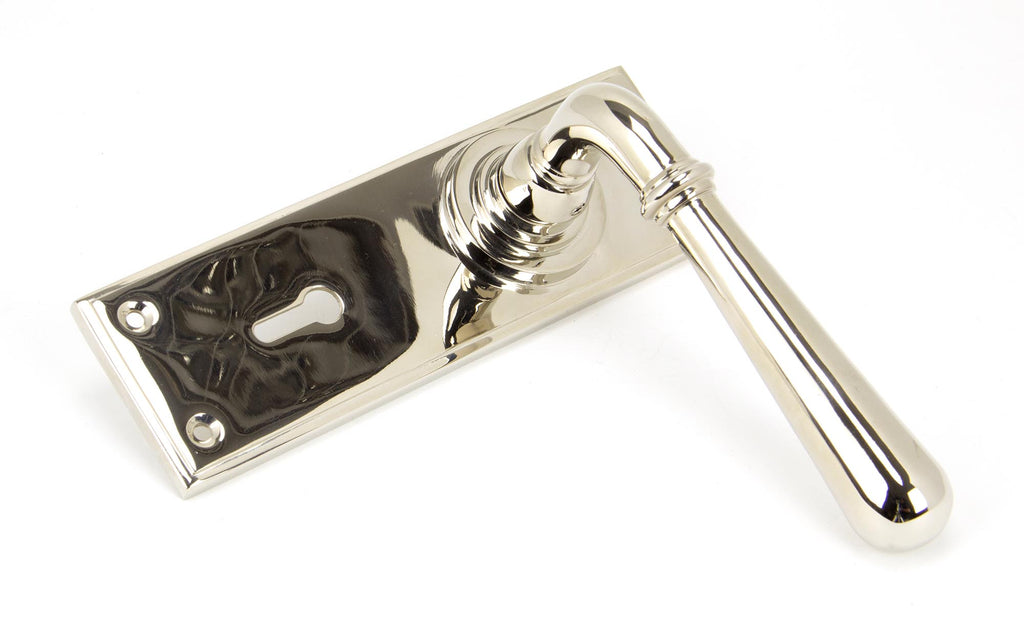 White background image of From The Anvil's Polished Nickel Newbury Lever Lock Set | From The Anvil
