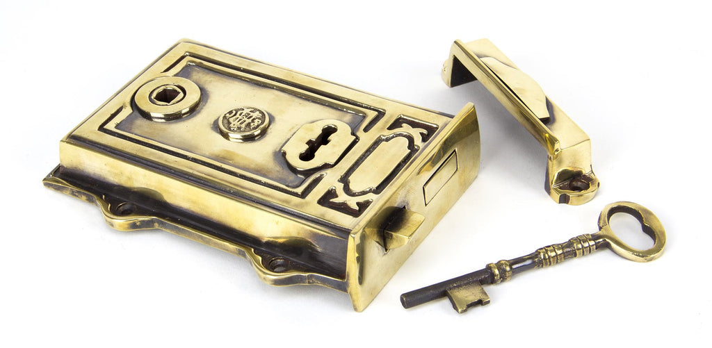 White background image of From The Anvil's Aged Brass Davenport Rim Lock | From The Anvil