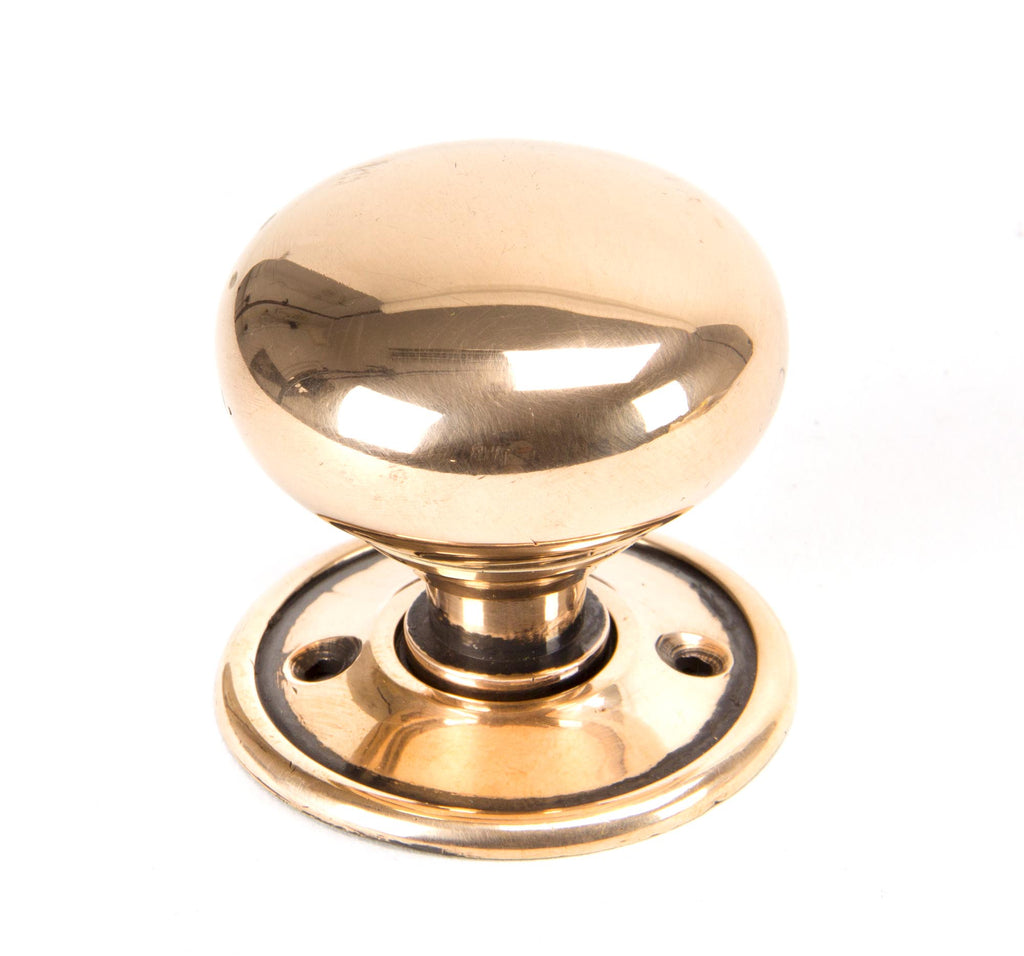 White background image of From The Anvil's Polished Bronze Mushroom Mortice/Rim Knob Set | From The Anvil