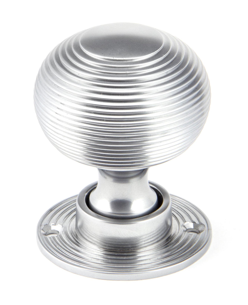 White background image of From The Anvil's Satin Chrome Heavy Beehive Mortice/Rim Knob Set | From The Anvil
