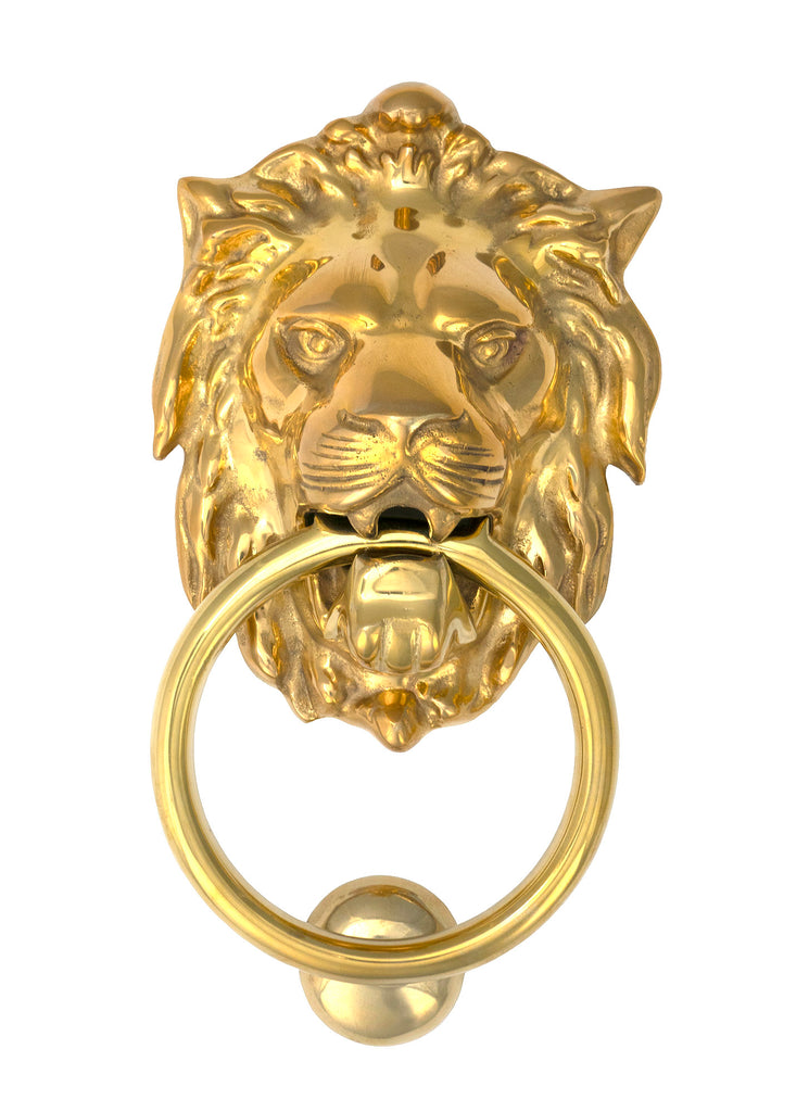 White background image of From The Anvil's Polished Brass Lion's Head Door Knocker | From The Anvil