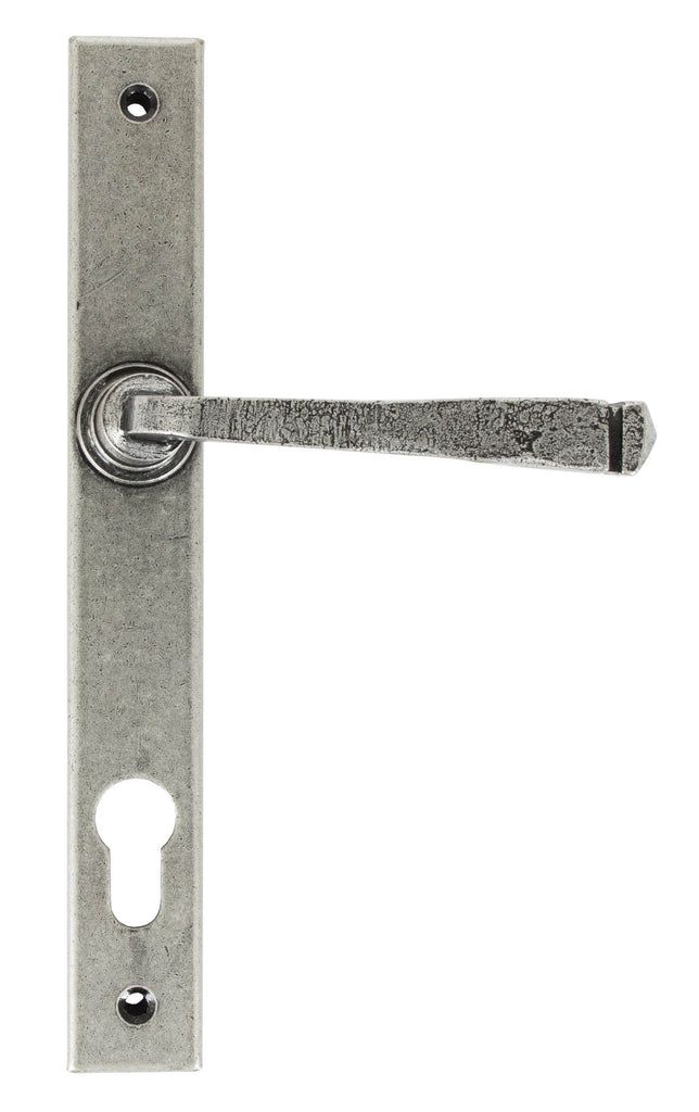 White background image of From The Anvil's Pewter Patina Avon Slimline Lever Espag. Lock Set | From The Anvil