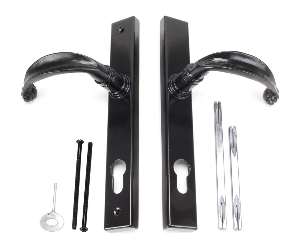 White background image of From The Anvil's Black Cottage Slimline Lever Espag. Lock Set | From The Anvil