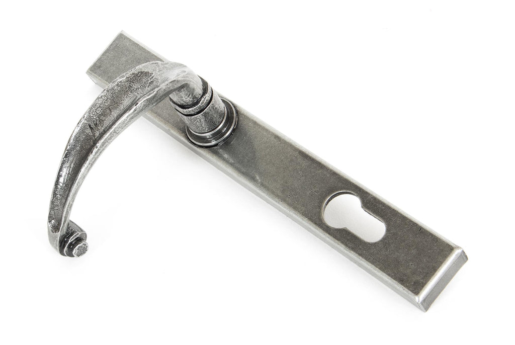 White background image of From The Anvil's Pewter Patina Cottage Slimline Lever Espag. Lock Set | From The Anvil