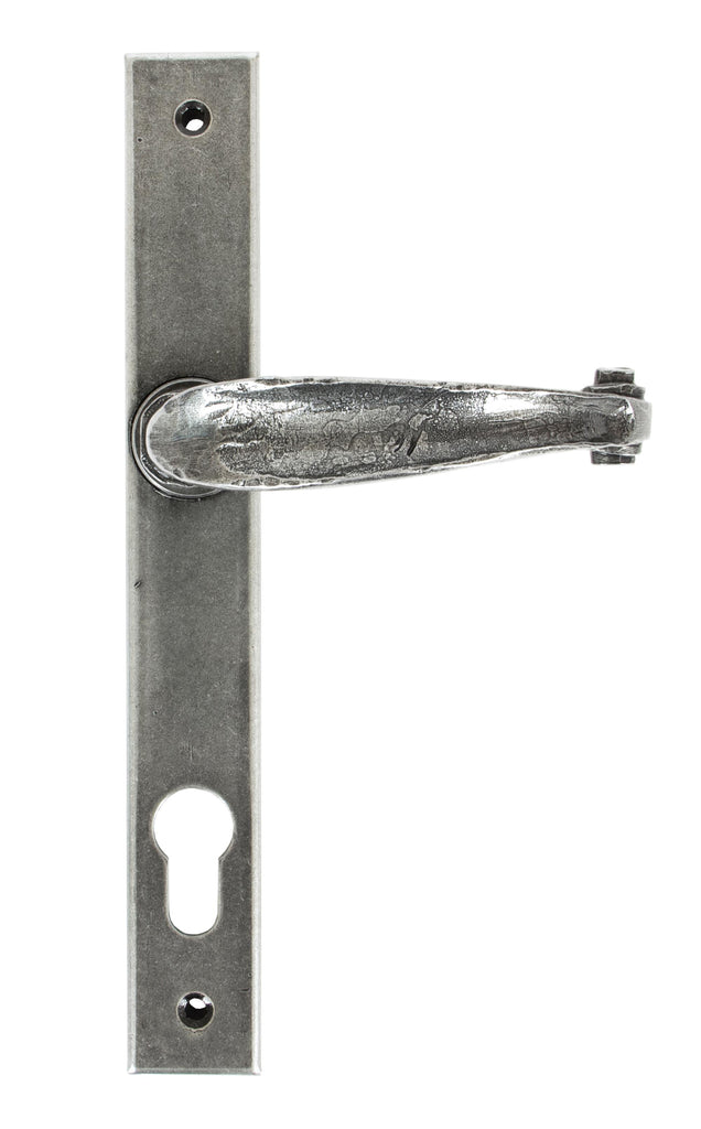 White background image of From The Anvil's Pewter Patina Cottage Slimline Lever Espag. Lock Set | From The Anvil