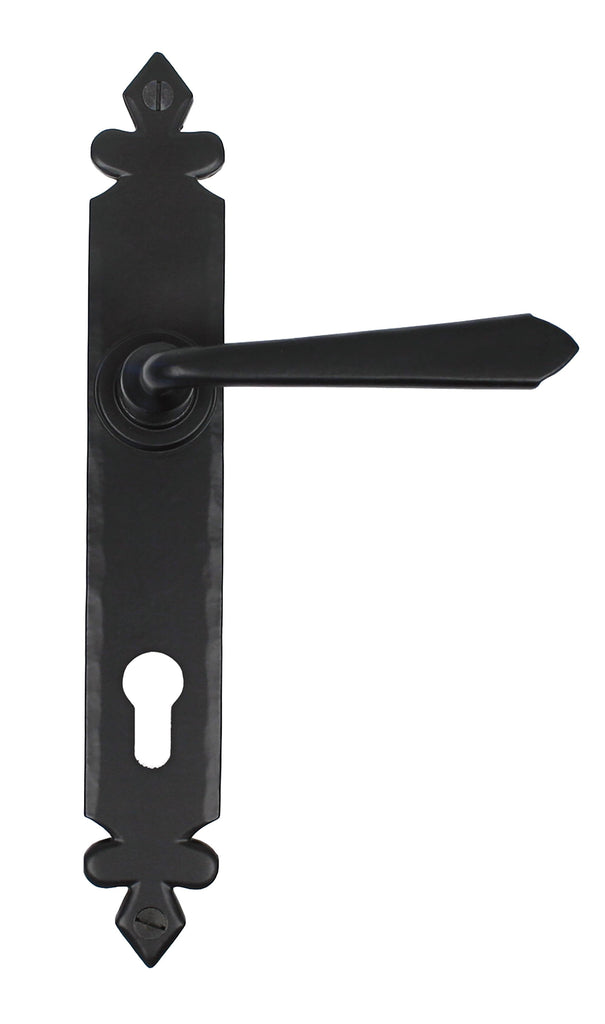White background image of From The Anvil's Black Cromwell Lever Espag. Lock Set | From The Anvil