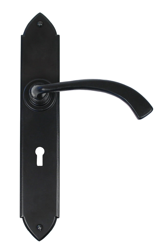 White background image of From The Anvil's Black Gothic Curved Lever Lock Set | From The Anvil