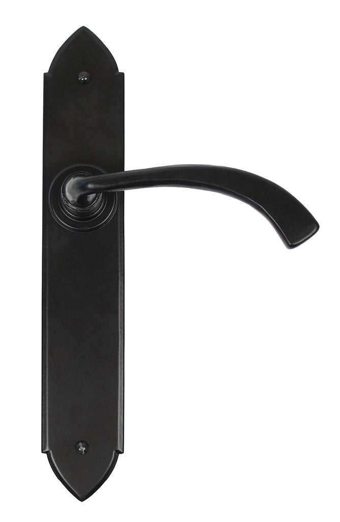 White background image of From The Anvil's Black Gothic Curved Sprung Lever Latch Set | From The Anvil