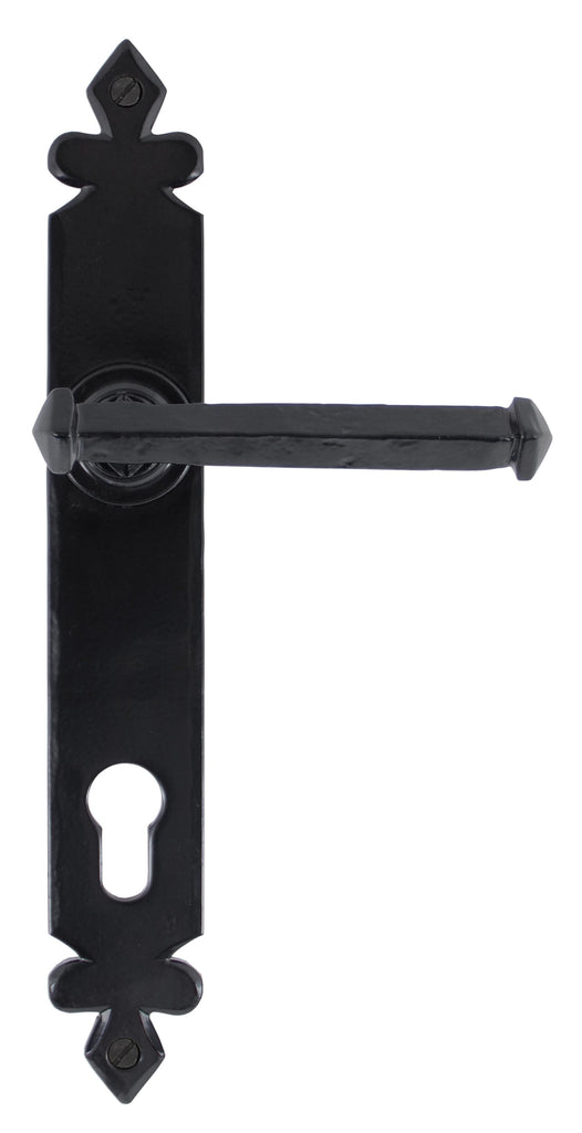 White background image of From The Anvil's Black Tudor Lever Espag. Lock Set | From The Anvil