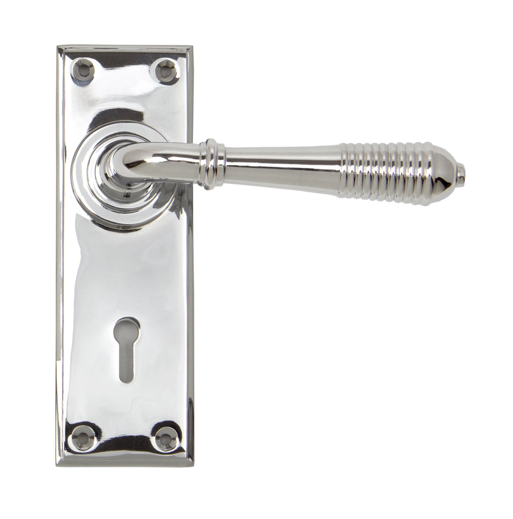 White background image of From The Anvil's Polished Chrome Reeded Lever Lock Set | From The Anvil