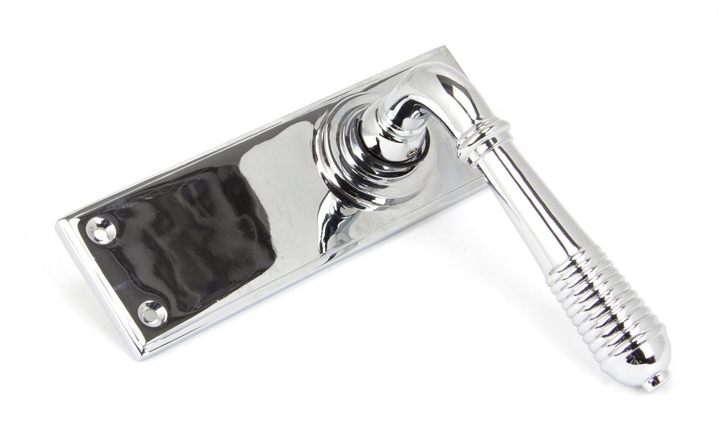 White background image of From The Anvil's Polished Chrome Reeded Lever Latch Set | From The Anvil