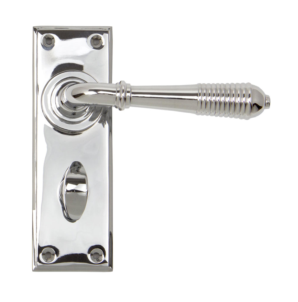 White background image of From The Anvil's Polished Chrome Reeded Lever Bathroom Set | From The Anvil