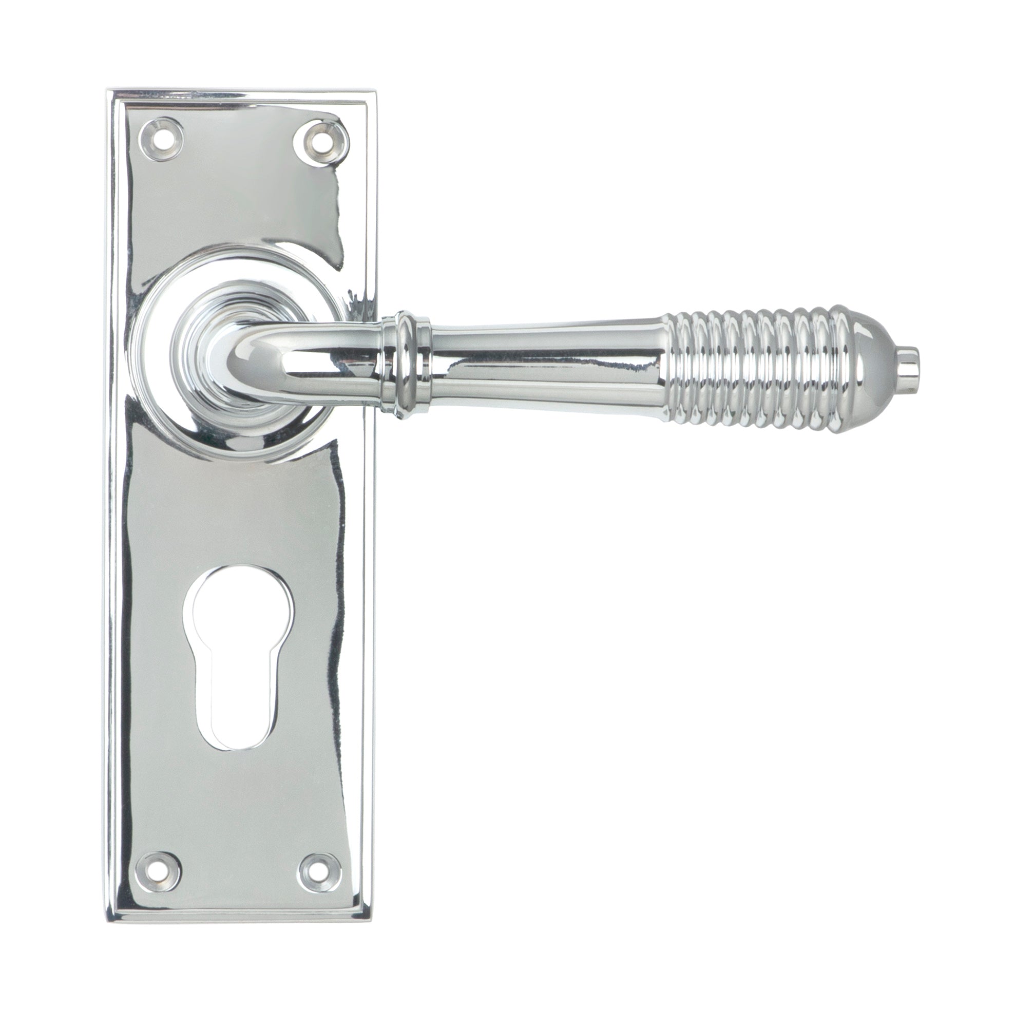 From The Anvil's Polished Chrome Reeded Lever Euro Lock Set