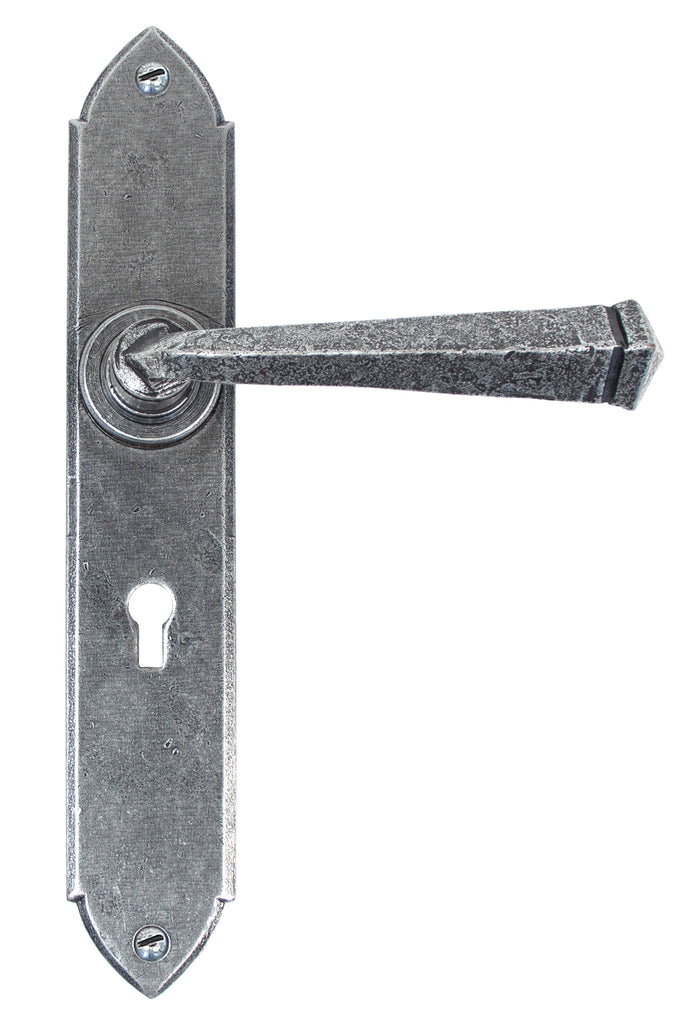 White background image of From The Anvil's Pewter Patina Gothic Lever Lock Set | From The Anvil