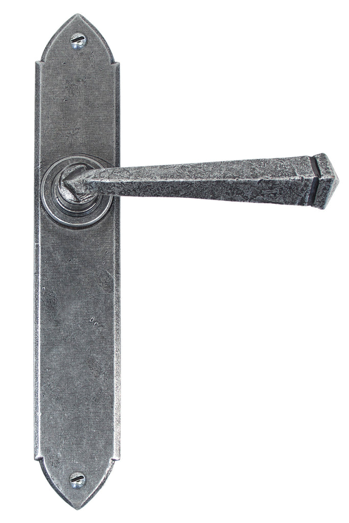 White background image of From The Anvil's Pewter Patina Gothic Lever Latch Set | From The Anvil