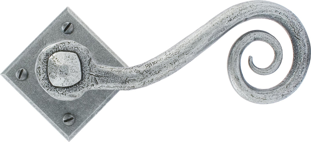 White background image of From The Anvil's Pewter Patina Monkeytail Lever on Rose Set (Diamond) | From The Anvil