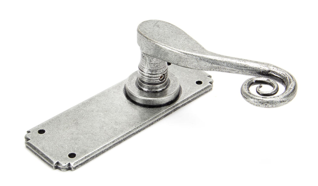 White background image of From The Anvil's Pewter Patina Monkeytail Lever Latch Set | From The Anvil