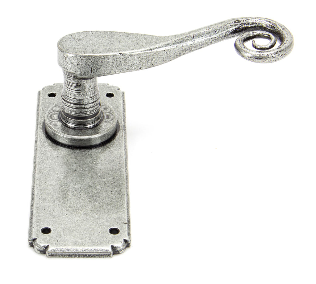 White background image of From The Anvil's Pewter Patina Monkeytail Lever Latch Set | From The Anvil