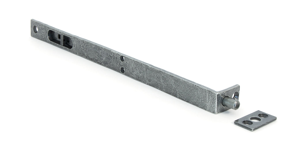 White background image of From The Anvil's Pewter Patina 12" Flush/Slide Door Bolt | From The Anvil