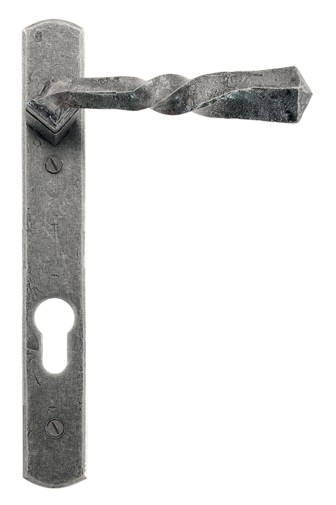 White background image of From The Anvil's Pewter Patina Narrow Lever Espag. Lock Set | From The Anvil
