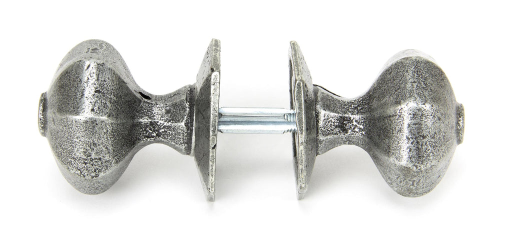 White background image of From The Anvil's Pewter Patina Octagonal Mortice/Rim Knob Set | From The Anvil