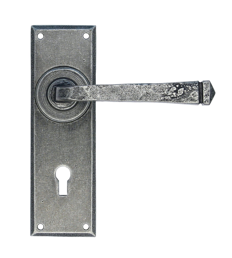 White background image of From The Anvil's Pewter Patina Avon Lever Lock Set | From The Anvil