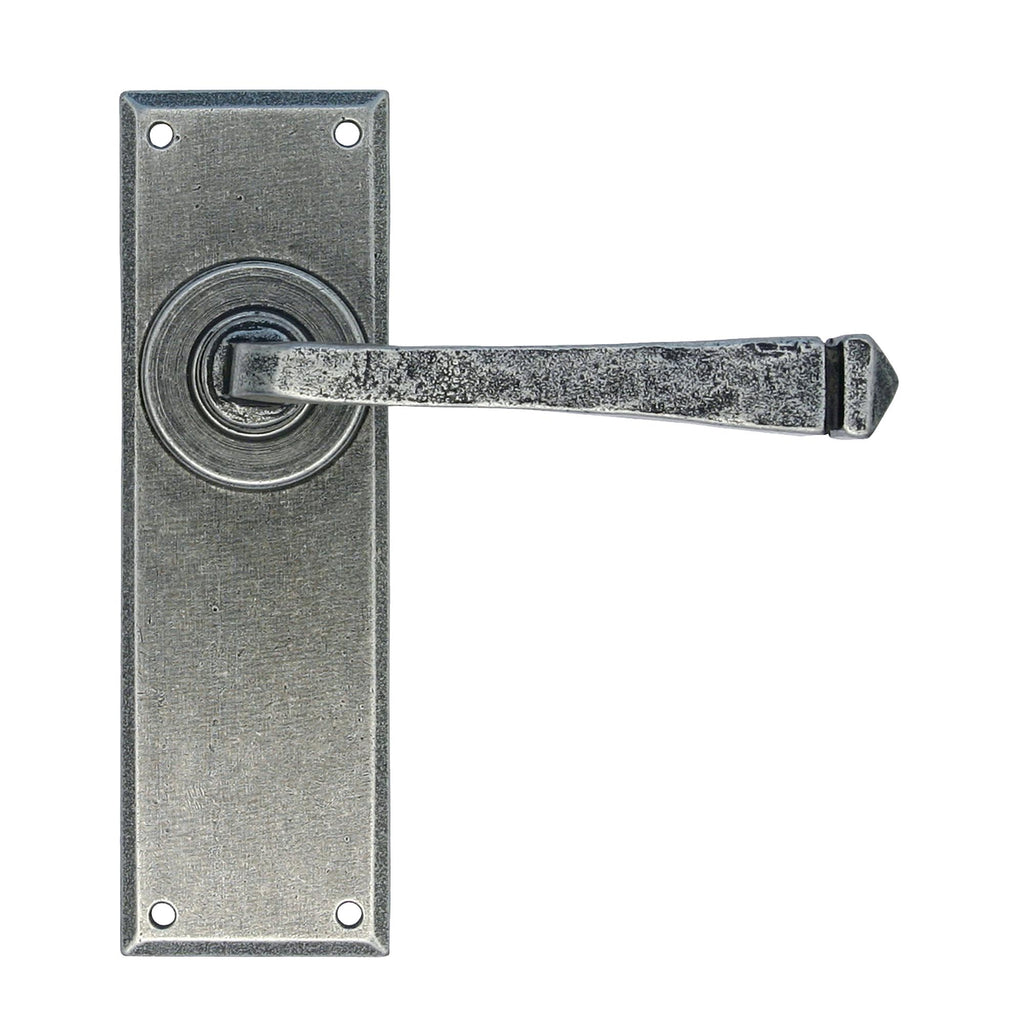 White background image of From The Anvil's Pewter Patina Avon Lever Latch Set | From The Anvil