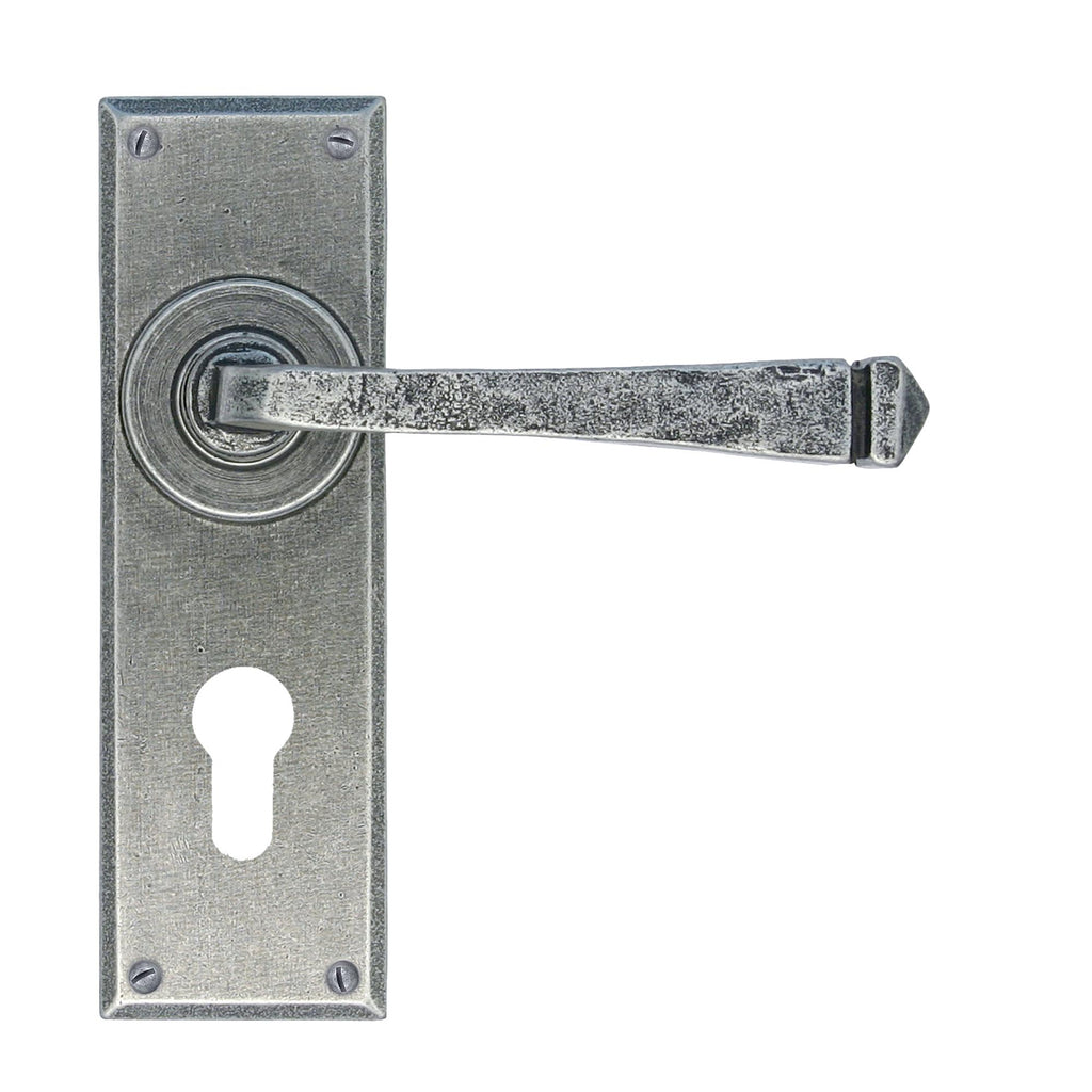 White background image of From The Anvil's Pewter Patina Avon Lever Euro Lock Set | From The Anvil