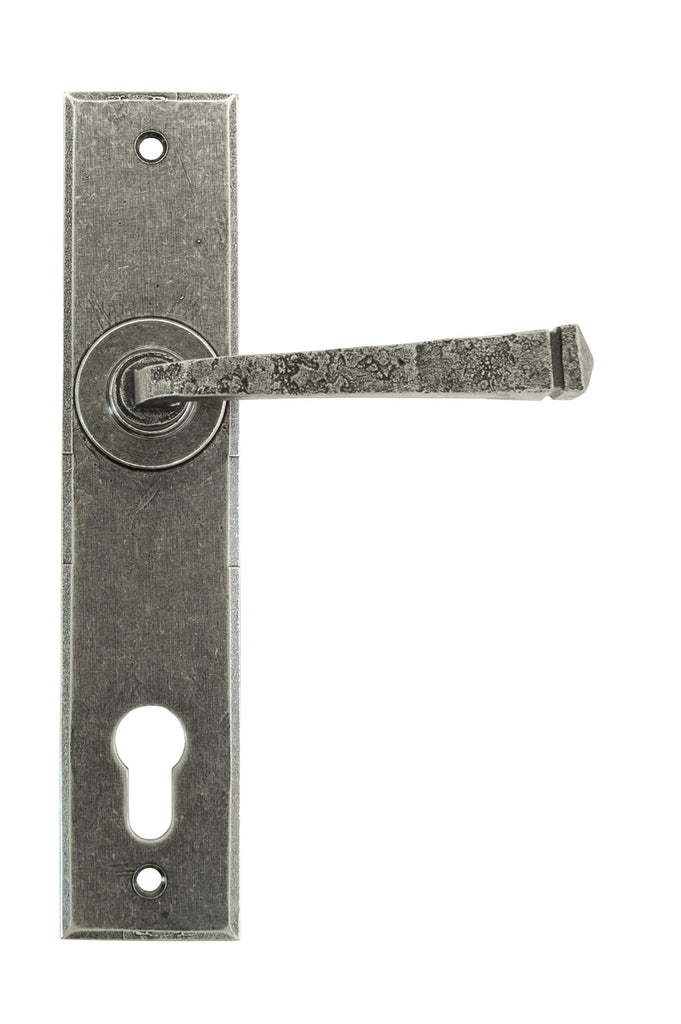 White background image of From The Anvil's Pewter Patina Avon Lever Espag. Lock Set | From The Anvil