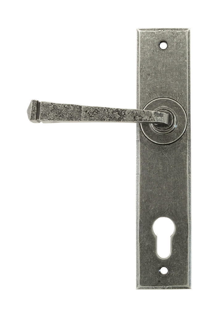 White background image of From The Anvil's Pewter Patina Avon Lever Espag. Lock Set | From The Anvil