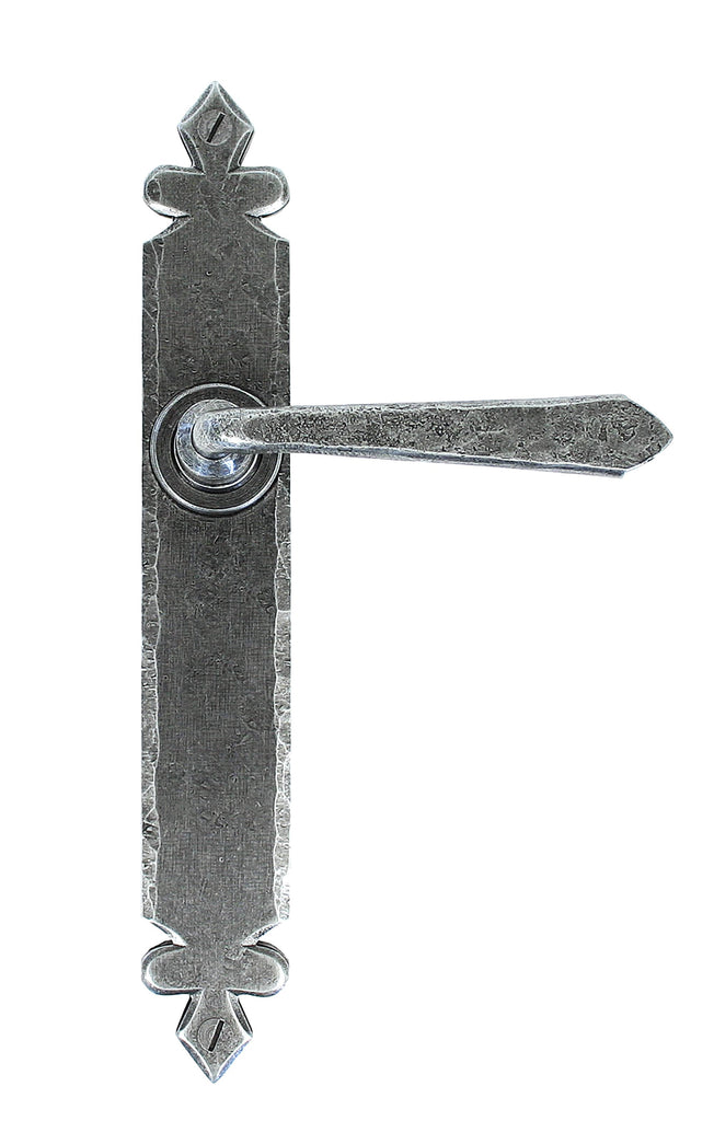 White background image of From The Anvil's Pewter Patina Cromwell Lever Latch Set | From The Anvil