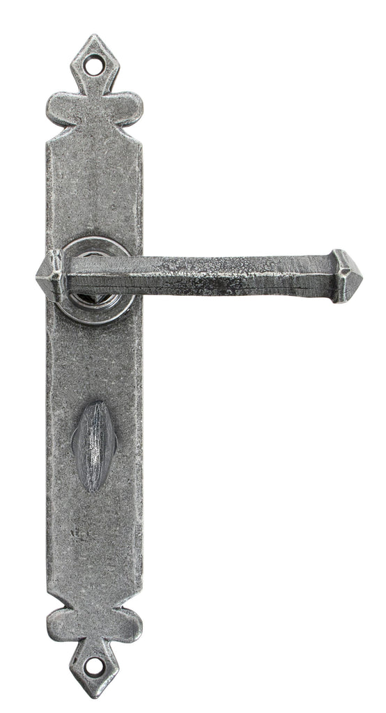 White background image of From The Anvil's Pewter Patina Tudor Lever Bathroom Set | From The Anvil