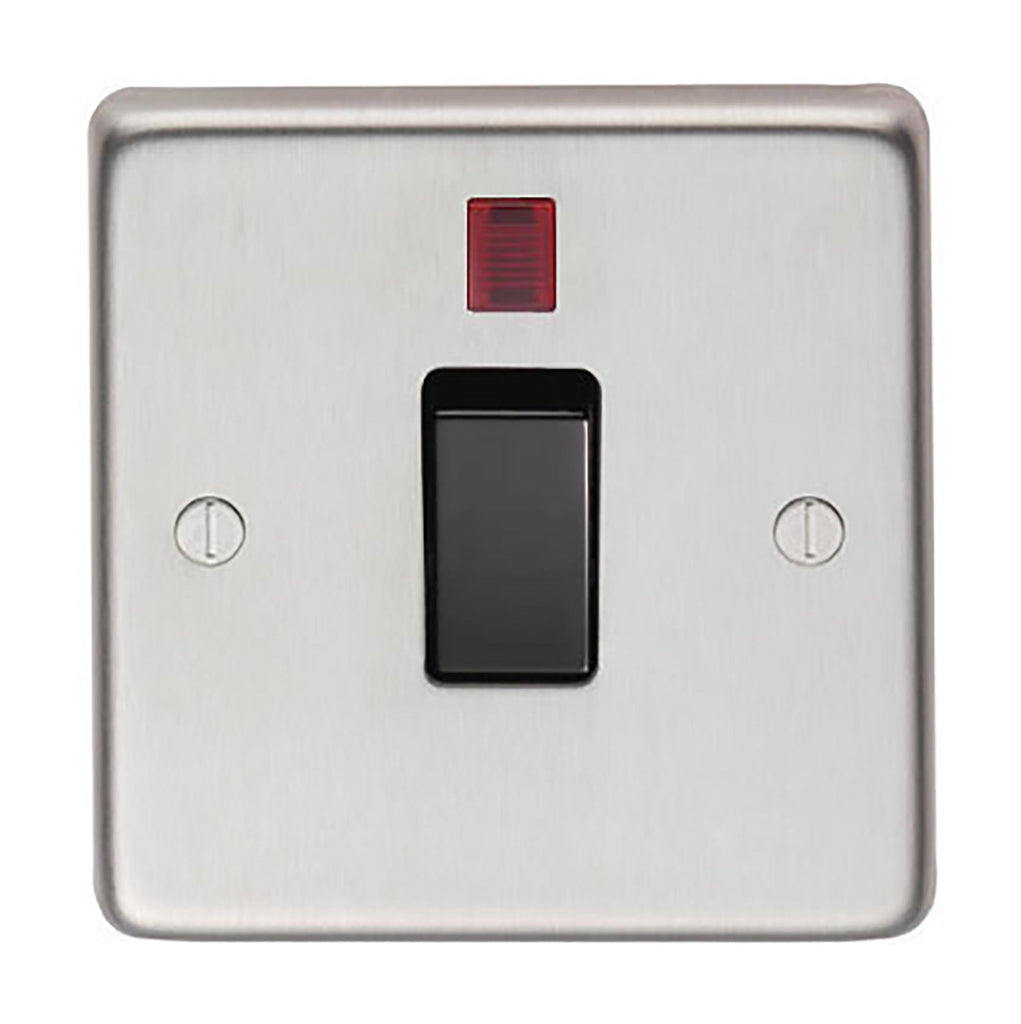 White background image of From The Anvil's Satin Stainless Steel Single Switch + Neon | From The Anvil