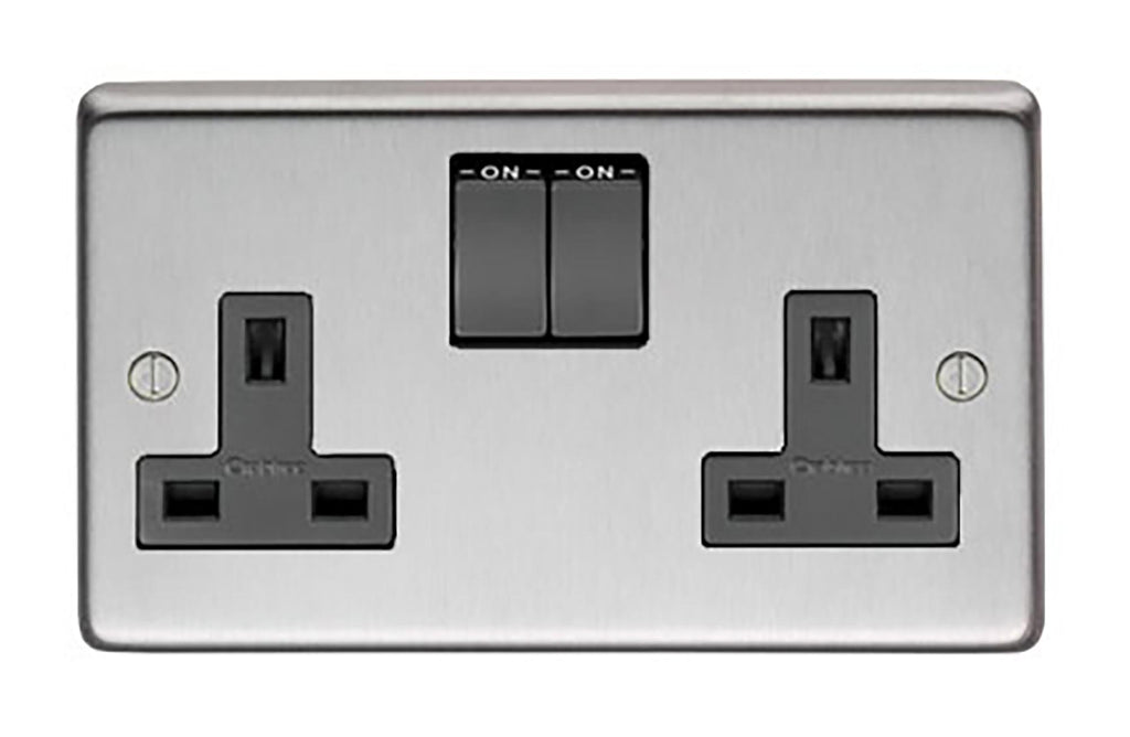 White background image of From The Anvil's Satin Stainless Steel 13 Amp Switched Socket | From The Anvil