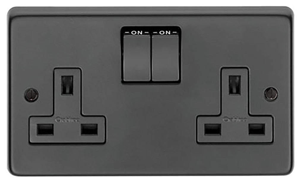White background image of From The Anvil's Matt Black 13 Amp Switched Socket | From The Anvil