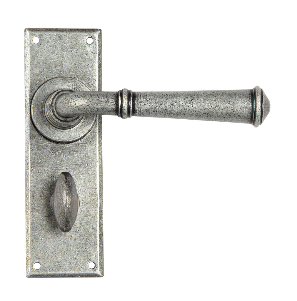 White background image of From The Anvil's Pewter Patina Regency Lever Bathroom Set | From The Anvil