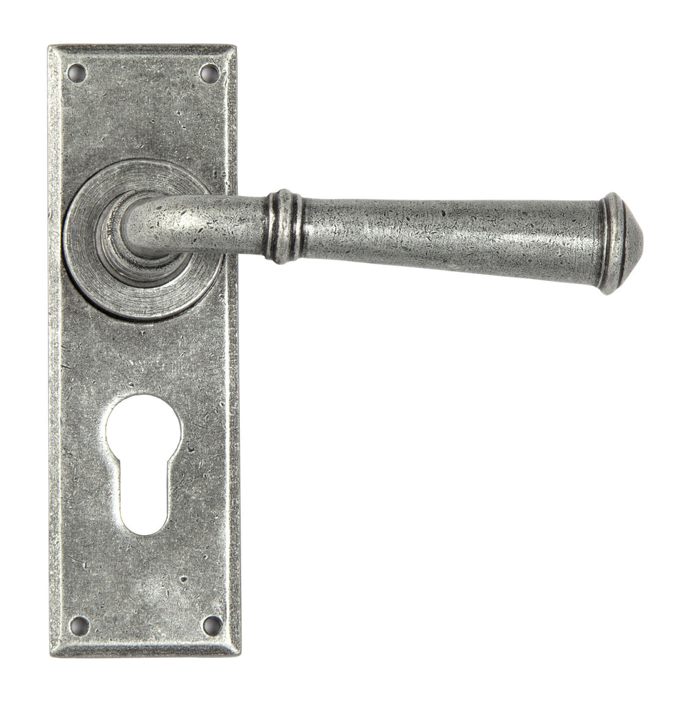 White background image of From The Anvil's Pewter Patina Regency Lever Euro Lock Set | From The Anvil